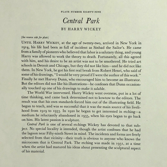 Harry Wickey "Central Park" 1930s Art Print Sketch Vintage New York City NYC - Picture 6 of 11